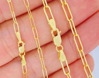 Solid 18K Gold Paperclip Necklace Bracelet 2mm 3.3mm, Genuine 18K Gold Chain, Ladies 18 Karat Gold Necklace, Ladies Gold Chain