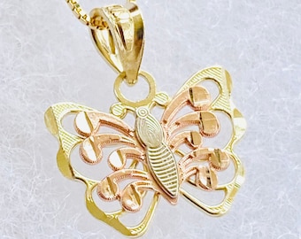 10K Gold Butterfly Necklace 16-22inch 1mm 1.8cm