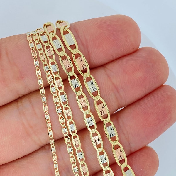 Solid 14K Gold Valentino Chain, 14K Tri Color Gold Chain, Rose Yellow White Gold Necklace, Three Color Necklace, Ladies Gold Chain