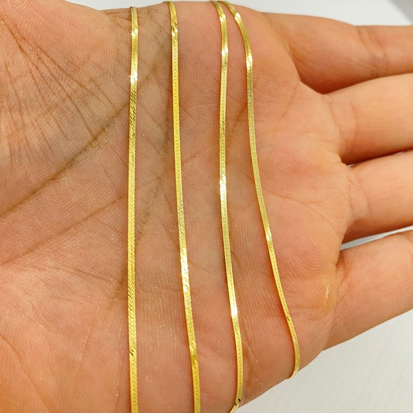 14K Solid Gold 1.25mm Herringbone 14k Chain Necklace, Solid 14K Liquid Gold Chain  Herringbone Chain 14inch 16inch 18inch Trending 14K