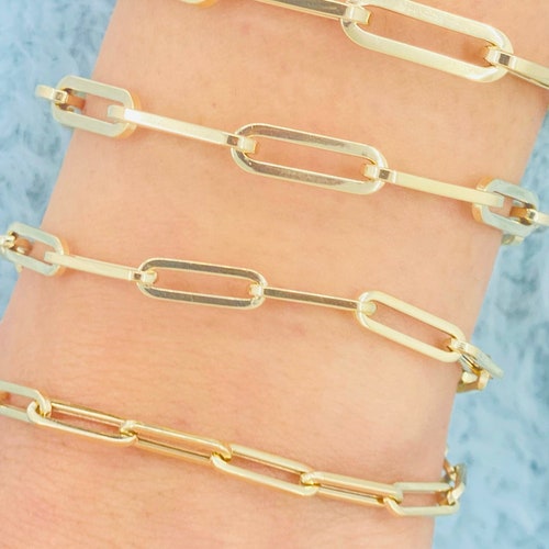 Solid 14K Gold Chunky Paperclip Bracelet. Elongated Link Etsy