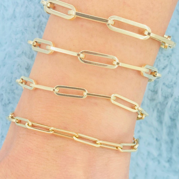 Solid 14K Gold Chunky Paperclip Bracelet. Elongated Link Bracelet, Dainty Gold Bracelet, Ladies Gold Bracelet,