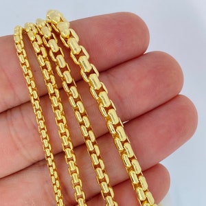 Solid 18K Gold Box Chain, Heavy Round Box Chain, Shiny High Polished Link Box Chain, Durable Plain Box Chain Necklace, Ladies Men 18K Chain