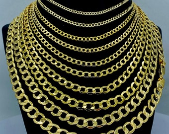 Solid 10K Gold Chain Cuban Curb Chain Necklace, Man Gold Chain, 2mm 2.5mm 3mm 3.5mm 4mm 4.5mm 5.5mm 6.5mm 7mm 8mm Cuban