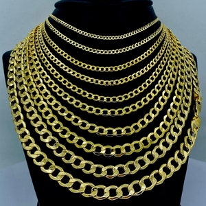 Solid 10K Gold Chain Cuban Curb Chain Necklace, Man Gold Chain, 2mm 2.5mm 3mm 3.5mm 4mm 4.5mm 5.5mm 6.5mm 7mm 8mm Cuban