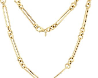 Solid 14K Gold Mixed Link Chain, ITALIAN Paperclip Rolo Mixed Link Necklace