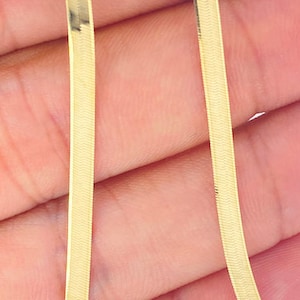 Solid 10K Gold Herringbone Chain Necklace, Ladies Flat Gold Chain 3mm, 4mm 5mm Width, Trending Gold Chain, Herringbone Liquid Link Gold 10K 3mm