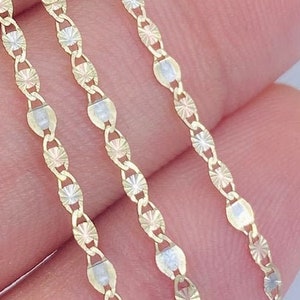 Solid 14K Tri-Color Tri-Tone 2mm Valentino Star Necklace, Ladies Tri Color Gold Chain, Diamond Cut 14K White Rose Yellow Gold Chain