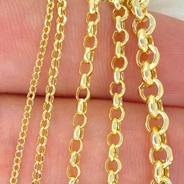 Cadena de cable Rolo de oro sólido de 10K, cadena Rolo de oro genuina de 10K con corte de diamante, cadena de oro para damas, collar de cadena de cable de oro real de 10k, 2 mm 3 mm