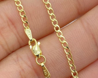 Solid 14K Gold Curb Cuban Link Chain 2mm, Man Gold Chain, Ladies Gold Chain,  Solid 14K Gold Curb Chain 14inch 15inch