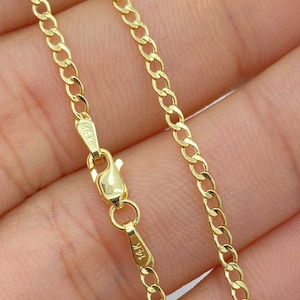 Solid 14K Gold Curb Cuban Link Chain 2mm, Man Gold Chain, Ladies Gold Chain,  Solid 14K Gold Curb Chain 14inch 15inch