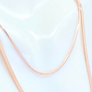 Solid 10K Rose Gold Herringbone Chain Necklace 1.25mm 2.25mm, 10K Solid Rose Gold Pink Herringbone Chain 15 16 18in Dainty Rose Gold Chain