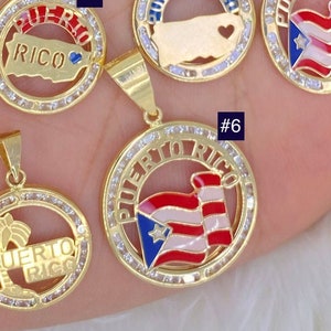 Colgantes de Puerto Rico en oro macizo de 10 quilates y diseños de esmalte pintados a mano, souvenir de Puerto Rico, idea de regalo de Puerto Rico