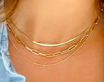 Solid 14K Gold Herringbone Necklace 1.25mm, Solid 14K Flat Chain Choker Dainty  Trending Shiny Gold Chain , 14inch 15inch choker