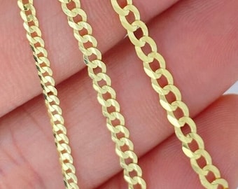 Solid 14k Gold Italian Curb Cuban Chain 2mm 2.5mm 3.25mm, 14k Solid Link Curb Chain