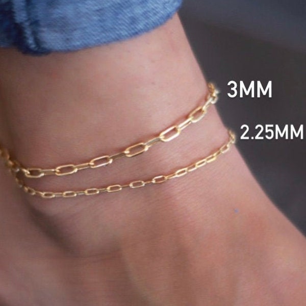 Solid 10K Gold Paperclip Anklet 10 Inch 11Inch