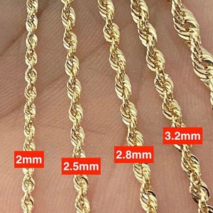 Solid 10K Gold Rope Chain Gold Rope Necklace 1.5mm 2mm 3mm 16in 18inch 20", 10K Gold Rope Chain, 10K Rope Chain, Diamond-Cut, Men, Woman