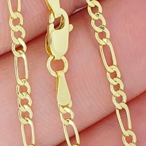 Genuine 14K Gold Figaro 2mm Chain Lightweight Italian 14kt Etsy
