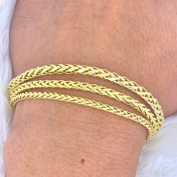 Solid 14K Gold Wheat Palm Foxtail Link Bracelet, Ladies Man Gold Bracelet, Stackable Bracelet, Trending 3mm 3.5mm 4mm 6.5inch 7.5inch