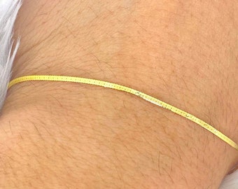 Solid 10K Gold Dainty Minimilist Bracelet, Dainty Liquid Herringbone Gold Bracelet, MADE IN ITALY 10Kt Gold Bracelet, Women Bracelet
