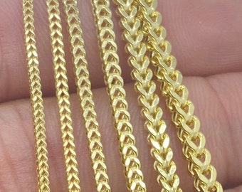 Solid 10K Gold Franco Box Chain 1.25mm 1.5mm 1.75mm 2mm 2.5mm 3mm, Ladies Gold Chain, Man Gold Chain, Diamond-Cut 10K Gold Franco Chain