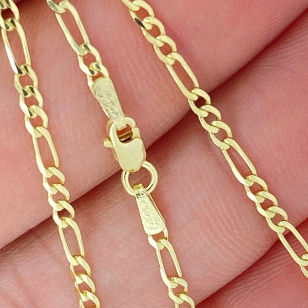 Solid 14K Gold Heavy Figaro Chain Bracelet Anklet, Italian Durable 14kt Gold Chain, Real Gold Chain, 2.25mm Figaro Chain