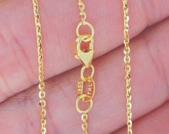 Solid 18K Gold Diamond Cut Cable Chain, 1.25mm Oval Rolo Chain 18KT Gold Genuine, Solid 18K Gold Chain