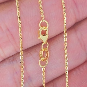 Solid 18K Gold Diamond Cut Cable Chain, 1.25mm Oval Rolo Chain 18KT Gold Genuine, Solid 18K Gold Chain