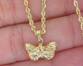 Solid 14K Gold Butterfly Necklace, Butterfly Pendant Charm, Gold Butterfly, Dainty Gold Pendant,