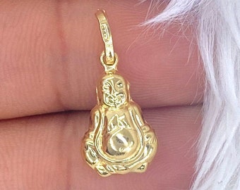 Solid 14K Gold Buddha Pendant, Real Gold Buddha Charm, Authentic 14Kt Gold Buddha Pendant