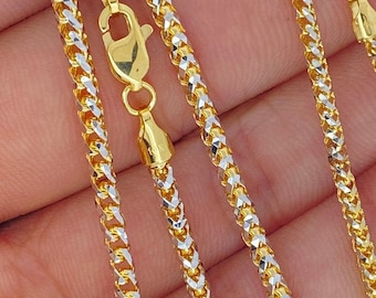 Solid 14K Gold Franco Diamond Cut Chain, 14K Two Tone White and Yellow Gold Chain, Heavy Men Chain, Real Gold Chain, 14k Gold Chain Franco,