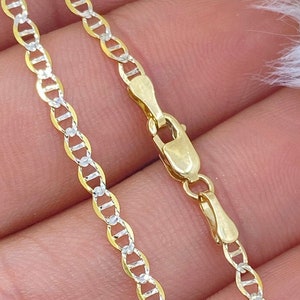 Solid 14K Gold Two-Tone Dia Cut Mariner Anchor Chain 2.5mm, Gold Chain, 14K Pave White Mariner Chain, Ladies Gold Chain, Men Gold Chain