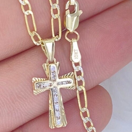 Solid 10K Gold Cross Necklace Gold 