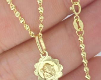 Collar con colgante de querubín ángel de oro macizo de 14k, colgante y dije de querubín de oro de 14k