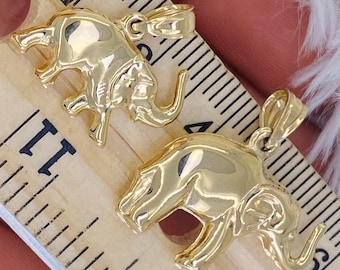 Breloque éléphant en or massif 14K, pendentif éléphant 14K, pendentif bonne chance, trompe d'éléphant pointée vers le haut, porte-bonheur, bijoux éléphant