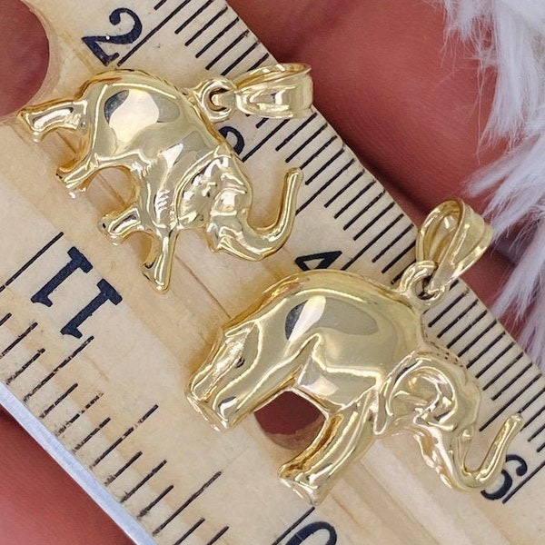 Solid 14K Gold Elephant Charm, 14K Elephant Pendant, Good Luck Pendant, Upward Pointed Elephant Trunk, Good Luck Charm, Elephant Jewelry