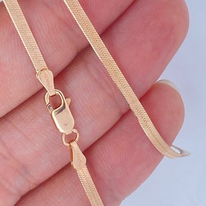 Solid 14K Rose Gold Herringbone Chain Necklace 2.25mm, 14K Solid Rose Gold Pink Herringbone Chain 15 16 18in Dainty Rose Gold Chain
