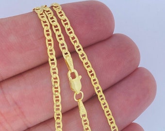 Solid 10K Gold Shiny 2.5mm Mariner Anchor Chain, 2.5mm 10K Mariner Chain, 2.5mm 10K Anchor Chain, Ladies Mens Mariner Anchor Chain Necklace