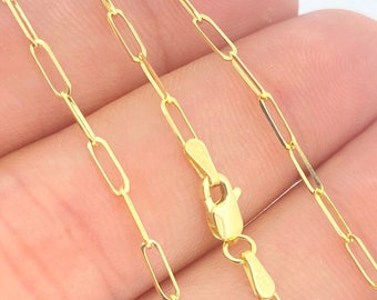 Solid 10K Gold Paperclip Staple Chain 2mm, Genuine 10k Gold Chain, Dainty Gold Choker, Strong Gold Chain