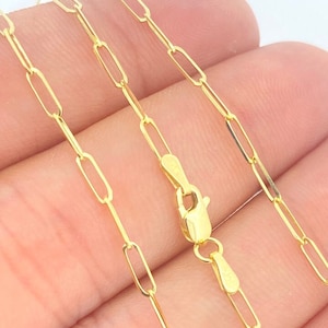 Solid 10K Gold Paperclip Staple Chain 2mm, Genuine 10k Gold Chain, Dainty Gold Choker, Strong Gold Chain