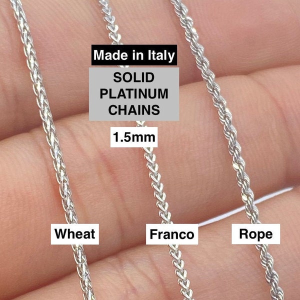 Solid Platinum Chain, Genuine Solid Platinum Chain, 1.5mm Diamond-Cut Platinum Rope Franco Wheat Chain, Italy Platinum