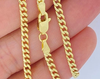 Solid 14K Miami Cuban 3mm Chain, Men Ladies Unisex Curb Cuban Chain, Durable 14K Gold Chain 3mm