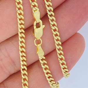 Solid 14K Miami Cuban 3mm Chain, Men Ladies Unisex Curb Cuban Chain, Durable 14K Gold Chain 3mm