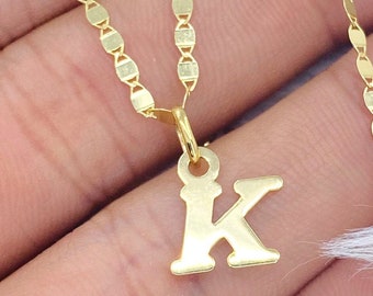 Solid 14K Gold Initial Letter Personalized Necklace, Personalized Initial Letter Necklace, 14K Gold Letter Charm Necklace, Ladies Gold Chain