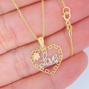 Echte 14K gouden liefdeshartketting, gouden damesketting, massief 14K gouden ketting, echte gouden ketting, 14K harthanger