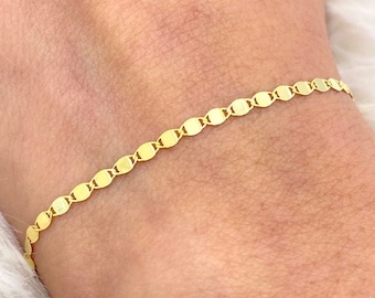 Solid 14K Gold Mirror Bracelet, Ladies Gold Bracelet, 14kt gold bracelet, 14K Ladies Gold Hand Chain, Trending Stackable Solid Gold Bracelet