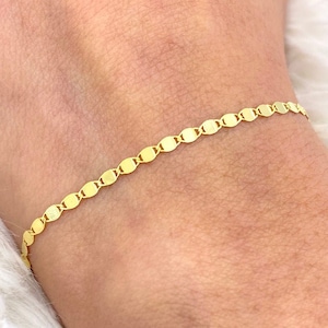 Solid 14K Gold Mirror Bracelet, Ladies Gold Bracelet, 14kt gold bracelet, 14K Ladies Gold Hand Chain, Trending Stackable Solid Gold Bracelet