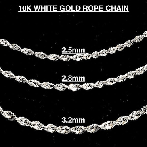 Solid 10K White Gold Rope Chain. 10K 