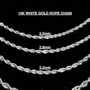 Solid 10K White Gold Rope Chain.  10K White Gold Rope Necklace, Diamond-Cut, Men, Woman. 2.5mm 3mm 4mm 16''- 24 ''