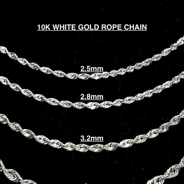 Solid 10K White Gold Rope Chain.  10K White Gold Rope Necklace, Diamond-Cut, Men, Woman. 2.5mm 3mm 4mm 16''- 24 ''